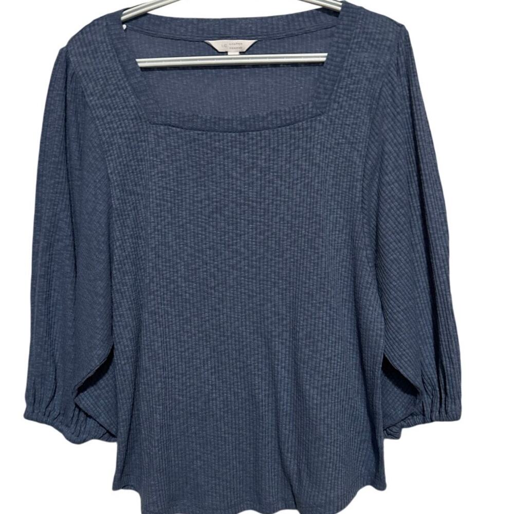 LC Lauren Conrad Women's Blue Square Neck Long Sleeve‎ Top Size L